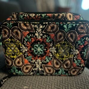 Vera Bradley Black and Brown Cosmetic Bag with Quilted Design